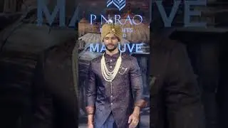 Purple-ish Blue and Bronze Silk Jacquard Achkan
