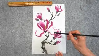 Magnolie: Ostasiatische Tuschmalerei (Asian Ink Painting, Sumi-e)