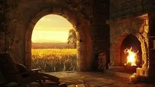 Tuscan Sunset Ambience | Cozy Stone House Overlooking Golden Fields with Classical Music & Crickets
