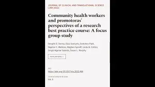 Community health workers and promotoras&rsquo; perspectives of a research best practice cou... | RTCL.TV