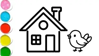 Easy  House and hen Drawing for Kids | Simple & Cute House Drawing Tutorial