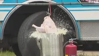 Fire crews demonstrate dangers of deep-frying Thanksgiving turkey