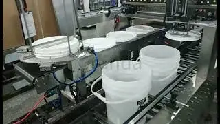 Automatic paint bucket filling cap feeding cap pressing machine, 25L bottle liquid filling capping