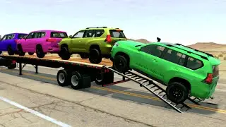 Toyota Cars vs Train | Truck Man Flatbed vs Train Beamng.drive 004