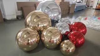 giant red inflatable mirror ball big shiny Silver regular balls Gold regular balls combination