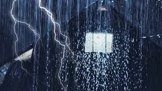 ⛈️ Heavy Rain + Rolling Thunder | Dark Rooftop Ambience for Focus, Calm & Sleep