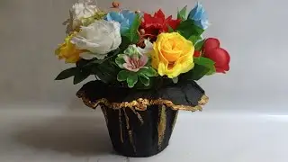 Easy and beautiful flower pot from plaster of Paris | and using cloth | Khushi number 1 