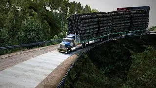 International 9900i Driver DARES to Haul 2 OLD LOG CONTAINERS  | Extreme Mountain Road