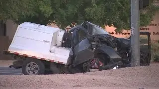 Street sweeper crashes into traffic pole in Glendale