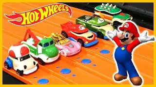 Super Mario Hot Wheels Character Cars 6 Lane Raceway Compilation Video