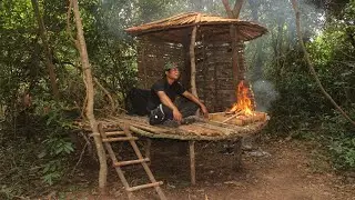 DD BUSHCRAFT SOLO:  Amazing Man Build Mushroom House , Solo Camping Part 2