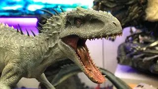 Jurassic world indominus Rex and mosasaurus statue review!! W-dragon