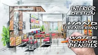 📐 Interior Design One Point Perspective Hand Rendering Step by Step Tutorial