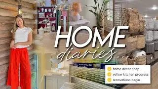 HOME DIARIES | renovations begin, home decor shopping, butter yellow kitchen progress, antiquing 🍯