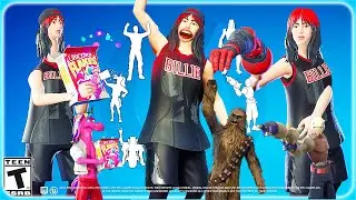 RED ROOTS BILLIE EILISH Fortnite doing all Built-In Emotes and Funny Dances シ