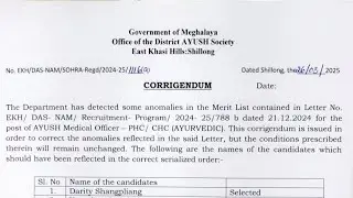 Merit List of Successful Candidates for the post of AYUSH Medical Officer