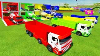 Garage With color - TRANSPORTING COLORFUL RENAULT DUMP TRUCK, MAN MIXER TRUCK WITH MERCEDES TRUCK