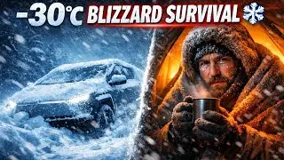 ❄️ Trapped in a -30&deg;C Blizzard! | Cybertruck Solo Winter Camping Survival 🏕️