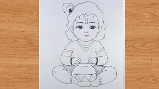 Krishna got makkhan handi outline pencil drawing | hindu gods pencil art