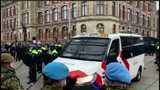 Soldiers vs police at protest Amsterdam, Netherlands