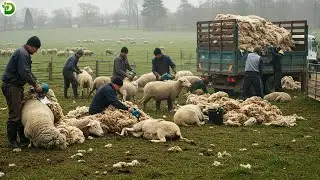 Sheep Shearing Season - Farmer Harvests Wool from Sheep on Farm