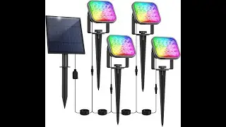 RGB Solar Spot Lights Outdoor, 20 LED Solar Color Changing Spot Lights 39ft Cable Daisy Chain