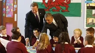 Barack Obama And David Cameron Visit With Welsh School Kids Before Nato Summit