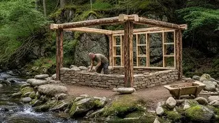 I Built a Cozy Stone House to Survive in the Rainforest. Bushcraft, Fishing and Cooking