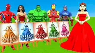 Squid Game vs Spider Man - Hulk Choose Beautiful Princess Dress vs Dressing Room 5 Times Challenger