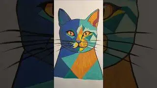 🎨Modern geometric cat in bold colors 🐱✨#shorts #art #catart