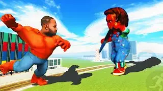 Red Hulk Takes on Chucky Doll in EPIC Indian Bike Drive Off!