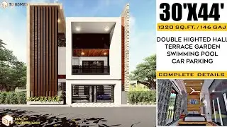 30X44 House Plans | 1320 Sqft | 146 Gaj | Double Heighted | Terrace Garden | Swimming Pool | info.