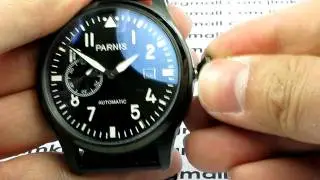 PARNIS PI9 47MM BIG PILOT WITH BLACK CROCO LEATHER BAND AUTO PVD CASE