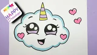 HOW TO DRAW A SUPER CUTE CLOUD EMOJI UNICORN - EASY DRAWING