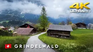 Alpine Village WALK in GRINDELWALD 🇨🇭SWITZERLAND | 4K Ultra HD Relaxing Nature Walk, ASMR