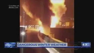 2 dead in 55-vehicle crash; tanker explodes after sliding off I-95 in Baltimore