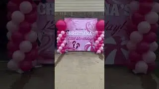 12 shades of pink pool party custom banner and two balloon columns 🩷 #flairbyzaire