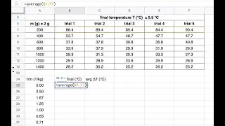 DP Physics spreadsheet skills