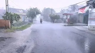 Rainstorm Walk in Abandoned Village with Powerful Wind and Thunder Sounds ASMR 4K $$$$$$