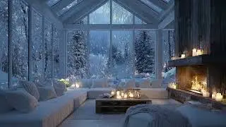 Relaxing Piano Music Lounge | Cozy Fire & Falling Snow for 3 Hours | Focus Work Calm Deep Sleep