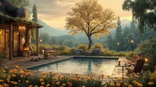 Soft Jazz Ambience 🌳 Luxury Poolside Retreat for Relaxation, Focus, and Deep Sleep