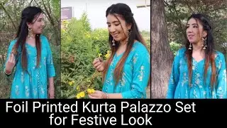Foil Printed Kurta Palazzo Set For Festive Look