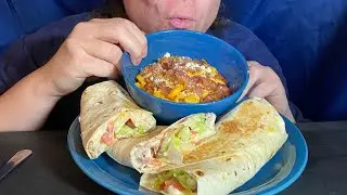 Mukbang #40: Homemade Chicken club wrap & Three cheese bacon Mac & cheese!! *ASMR* *No talking*
