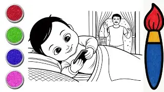 Musa Color in Bedtime Drawing | upar pankha chalta hai niche munna sota hai | Drawing Hindi Rhymes