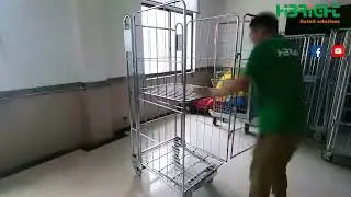 four sides nesting supermarket foldable roll container