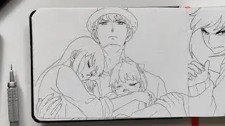 Loid carrying Yor and Anya Drawing Timelapse | Sketchbook
