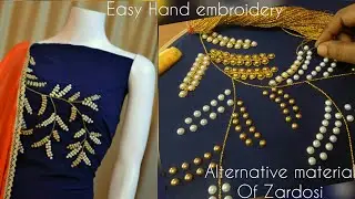 Most beautiful pearl design on chudidhar Top buy using Alternative material for Zardosi