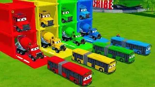 Garage with Colors - ALL MIXER TRUCK WITH DOUBLE FLATBED TRAILER TRUCK, VOLVO, RENAULT, SCANIA