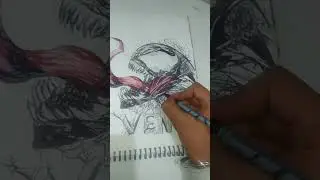 venom hyper realistic drawing with pen #marvel #sidhumoosewala #venom  #makeup #himmatsandhu