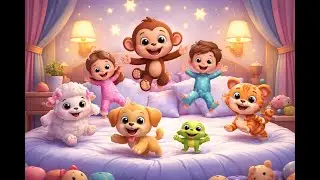 5 little animal jumping on the bed   kid fun